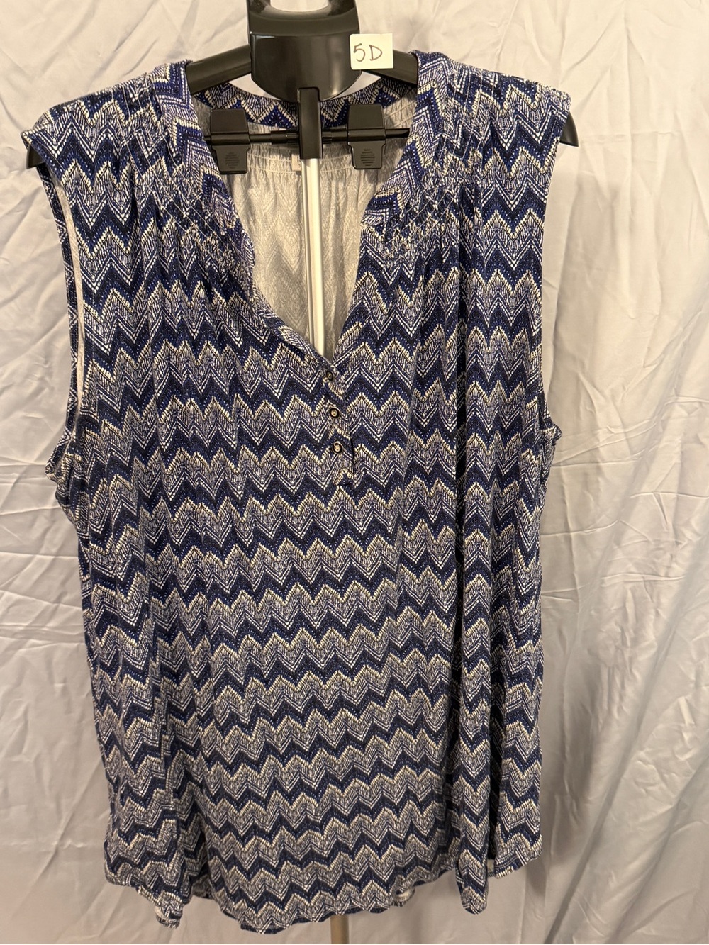 Avenue Blue and White Chevron Sleeveless Top